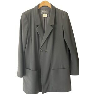 Vintage Chanel 96P Black Wool‎ Blazer Jacket Women 48 CC Buttons Made in France
